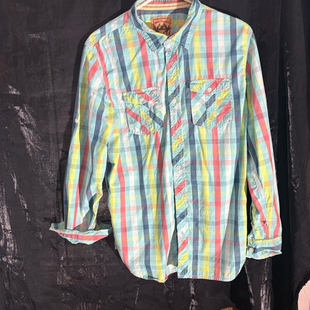 3/$20  Red Camel Vibrant Plaid Button Down Shirt